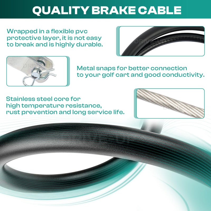 Drive-up Club Car Precedent Brake Cable, 2 PCS Golf Cart Brake Cables Stainless Steel Core Fits 2004-Up Club Car Precedent and 2018-Up Tempo Golf Carts, Driver and Passenger Side, 102557501, 103528702 - Image 2